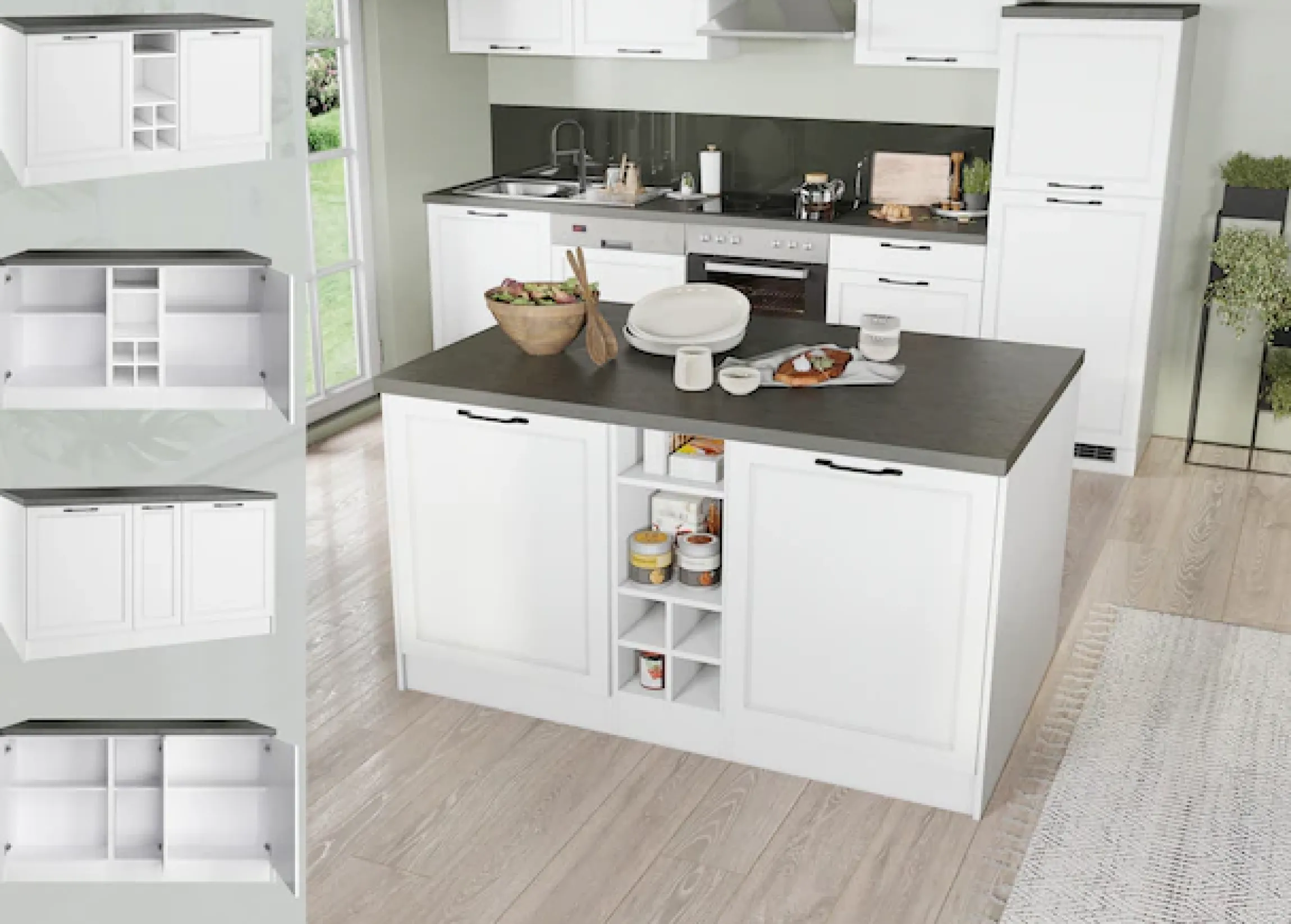 KOCHSTATION Kücheninsel »KS-Lani, Breite 153 cm, mit Flaschenregal« MDF-Fronten, Arbeitsplatte 38mm stark