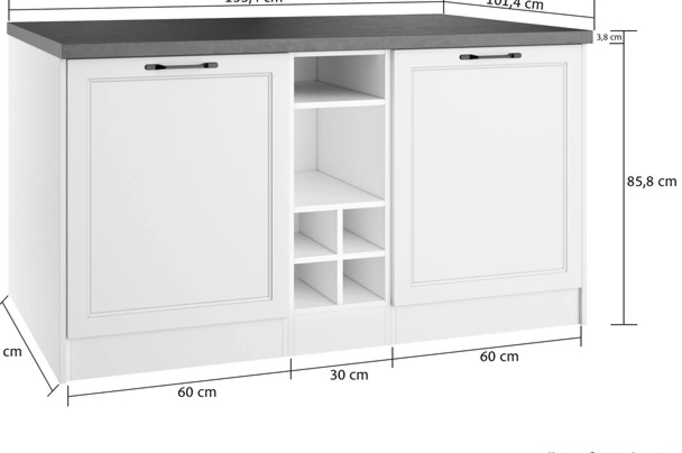KOCHSTATION Kücheninsel »KS-Lani, Breite 153 cm, mit Flaschenregal« MDF-Fronten, Arbeitsplatte 38mm stark