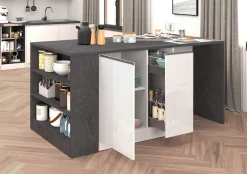 KOCHSTATION Kücheninsel »KS-Sole, Kochinsel, Küchenarbeitsblock, Arbeitsinsel, Made in Italy« Breite 167,5 cm, 2 Apothekerauszüge, 2 Essplätze, 1 offenes Regal