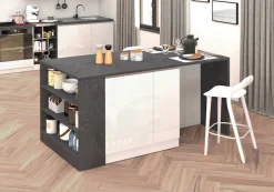 KOCHSTATION Kücheninsel »KS-Sole, Kochinsel, Küchenarbeitsblock, Arbeitsinsel, Made in Italy« Breite 167,5 cm, 2 Apothekerauszüge, 2 Essplätze, 1 offenes Regal