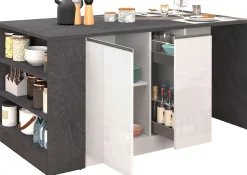 KOCHSTATION Kücheninsel »KS-Sole, Kochinsel, Küchenarbeitsblock, Arbeitsinsel, Made in Italy« Breite 167,5 cm, 2 Apothekerauszüge, 2 Essplätze, 1 offenes Regal