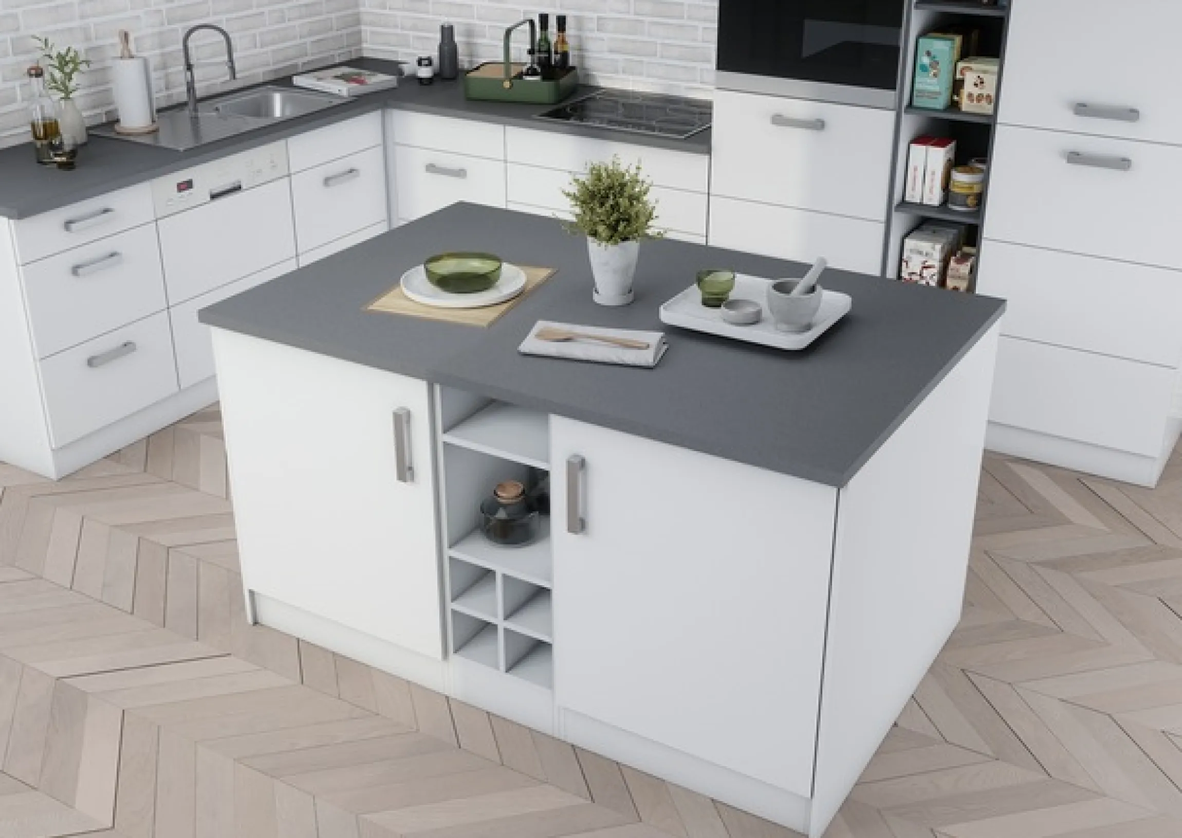 KOCHSTATION Kücheninsel »KS-Toronto« Breite 153 cm, MDF-Fronten, Flaschenregal