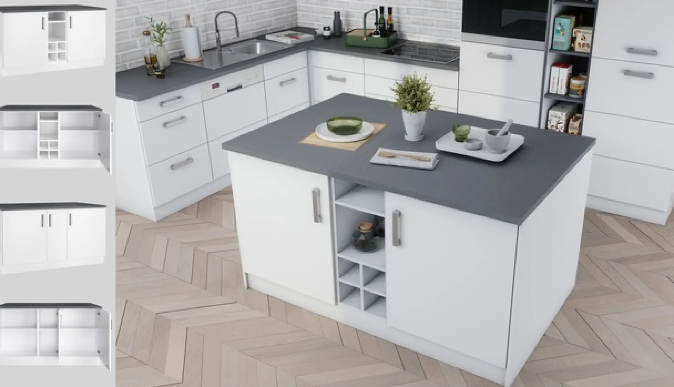 KOCHSTATION Kücheninsel »KS-Toronto« Breite 153 cm, MDF-Fronten, Flaschenregal