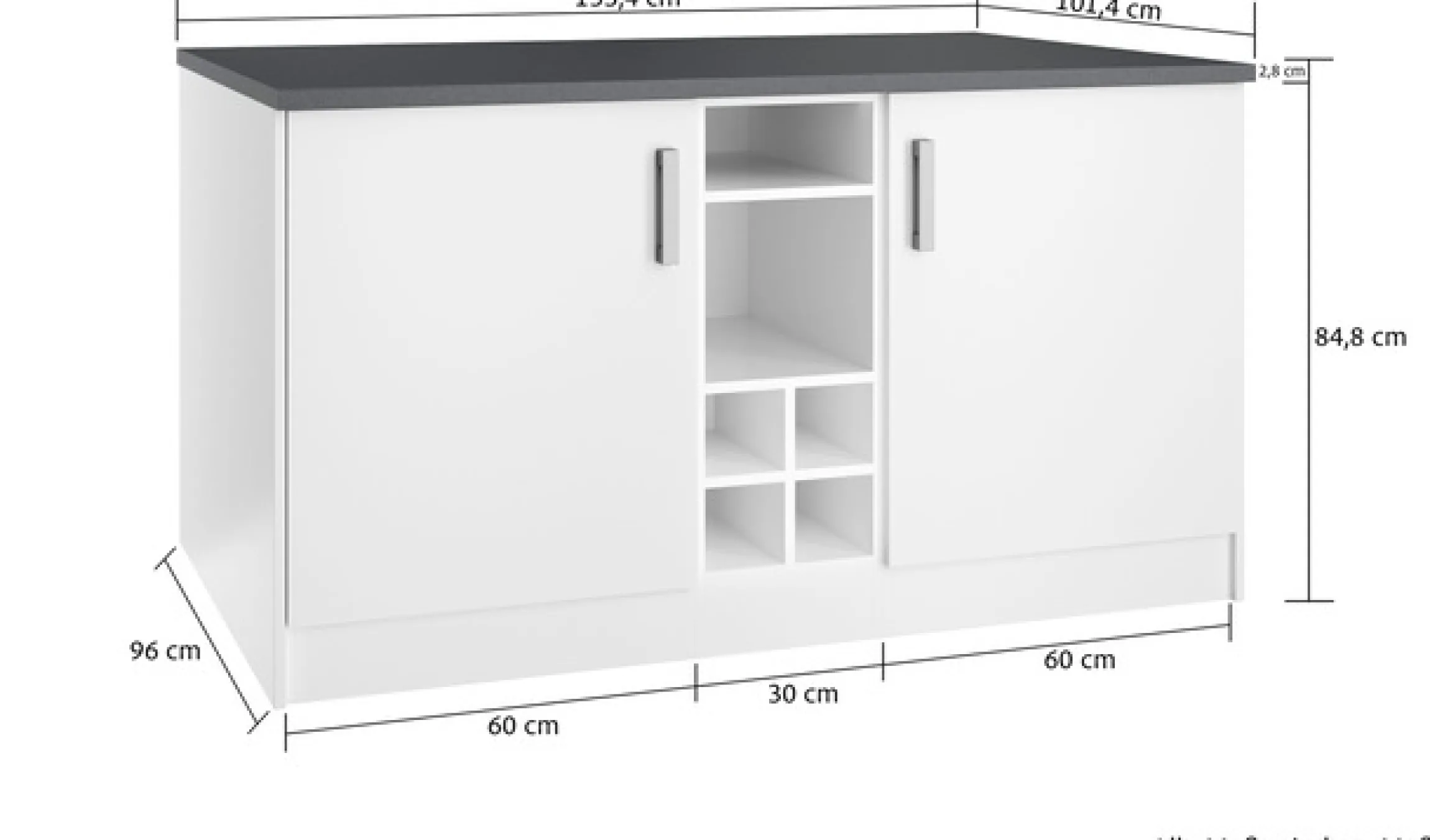 KOCHSTATION Kücheninsel »KS-Toronto« Breite 153 cm, MDF-Fronten, Flaschenregal