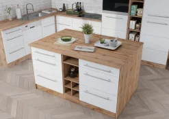 KOCHSTATION Kücheninsel »KS-Wien« Breite 153 cm, MDF-Fronten, Flaschenregal