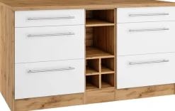 KOCHSTATION Kücheninsel »KS-Wien« Breite 153 cm, MDF-Fronten, Flaschenregal