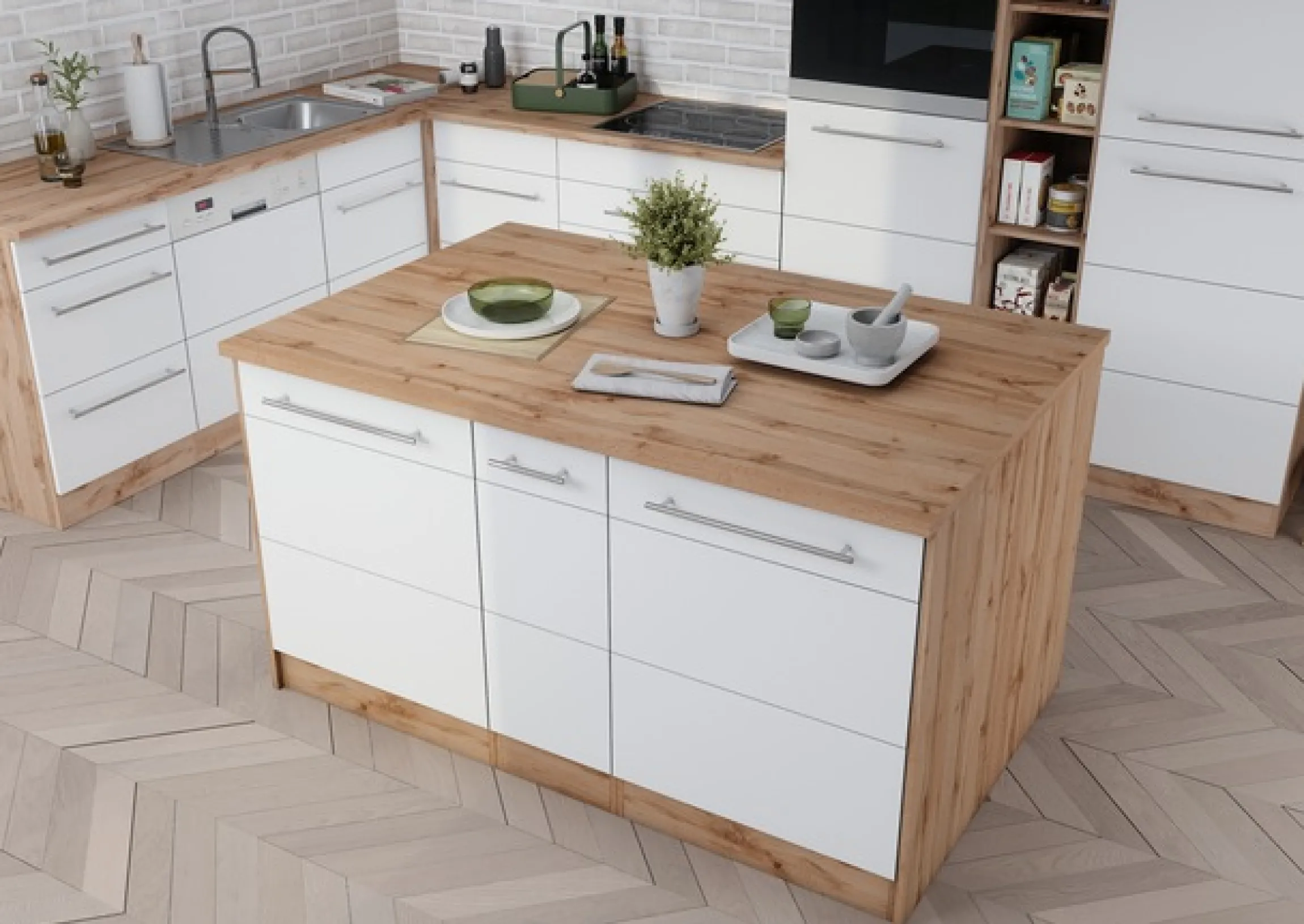 KOCHSTATION Kücheninsel »KS-Wien« Breite 153 cm, MDF-Fronten, Flaschenregal