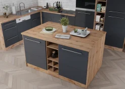 KOCHSTATION Kücheninsel »KS-Wien« Breite 153 cm, MDF-Fronten, Flaschenregal