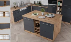 KOCHSTATION Kücheninsel »KS-Wien« Breite 153 cm, MDF-Fronten, Flaschenregal