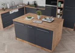 KOCHSTATION Kücheninsel »KS-Wien« Breite 153 cm, MDF-Fronten, Flaschenregal