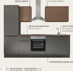 KOCHSTATION Küchenzeile »Cocco B/H/T 270x211x60 cm« Breite 270 cm, wahlweise mit E-Geräten und Induktion