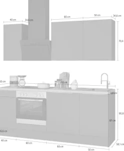 KOCHSTATION Küchenzeile »KS-Aken« Breite 210 cm, wahlweise mit E-Geräten, mit Arbeitsplatte 38 mm stark
