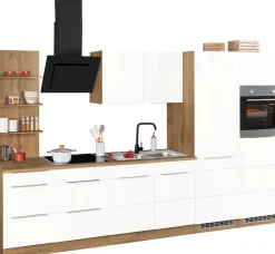 KOCHSTATION Küchenzeile »KS-Brindisi Breite 330 cm« wahlweise mit E-Geräten und Induktion, mit MDF-Fronten und Regal