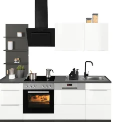 KOCHSTATION Küchenzeile »KS-Brindisi« Breite 220 cm, wahlweise mit E-Geräten, mit MDF-Fronten und Regal