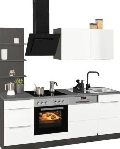 KOCHSTATION Küchenzeile »KS-Brindisi« Breite 220 cm, wahlweise mit E-Geräten, mit MDF-Fronten und Regal