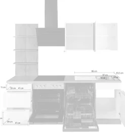 KOCHSTATION Küchenzeile »KS-Brindisi« Breite 220 cm, wahlweise mit E-Geräten, mit MDF-Fronten und Regal
