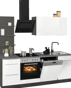 KOCHSTATION Küchenzeile »KS-Brindisi« Breite 220 cm, wahlweise mit E-Geräten, mit MDF-Fronten und Regal