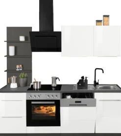 KOCHSTATION Küchenzeile »KS-Brindisi« Breite 220 cm, wahlweise mit E-Geräten, mit MDF-Fronten und Regal