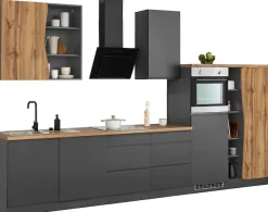 KOCHSTATION Küchenzeile »KS-Bruneck« 380cm breit, ohne E-Geräte, hochwertige MDF-Fronten