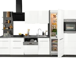 KOCHSTATION Küchenzeile »KS-Brindisi Breite 340 cm« wahlweise mit E-Geräten und Induktion, mit MDF-Fronten und Regal
