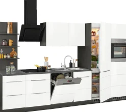 KOCHSTATION Küchenzeile »KS-Brindisi Breite 340 cm« wahlweise mit E-Geräten und Induktion, mit MDF-Fronten und Regal