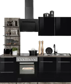 KOCHSTATION Küchenzeile »KS-Brindisi« Breite 210 cm, wahlweise mit E-Geräten, mit MDF-Fronten und Regal