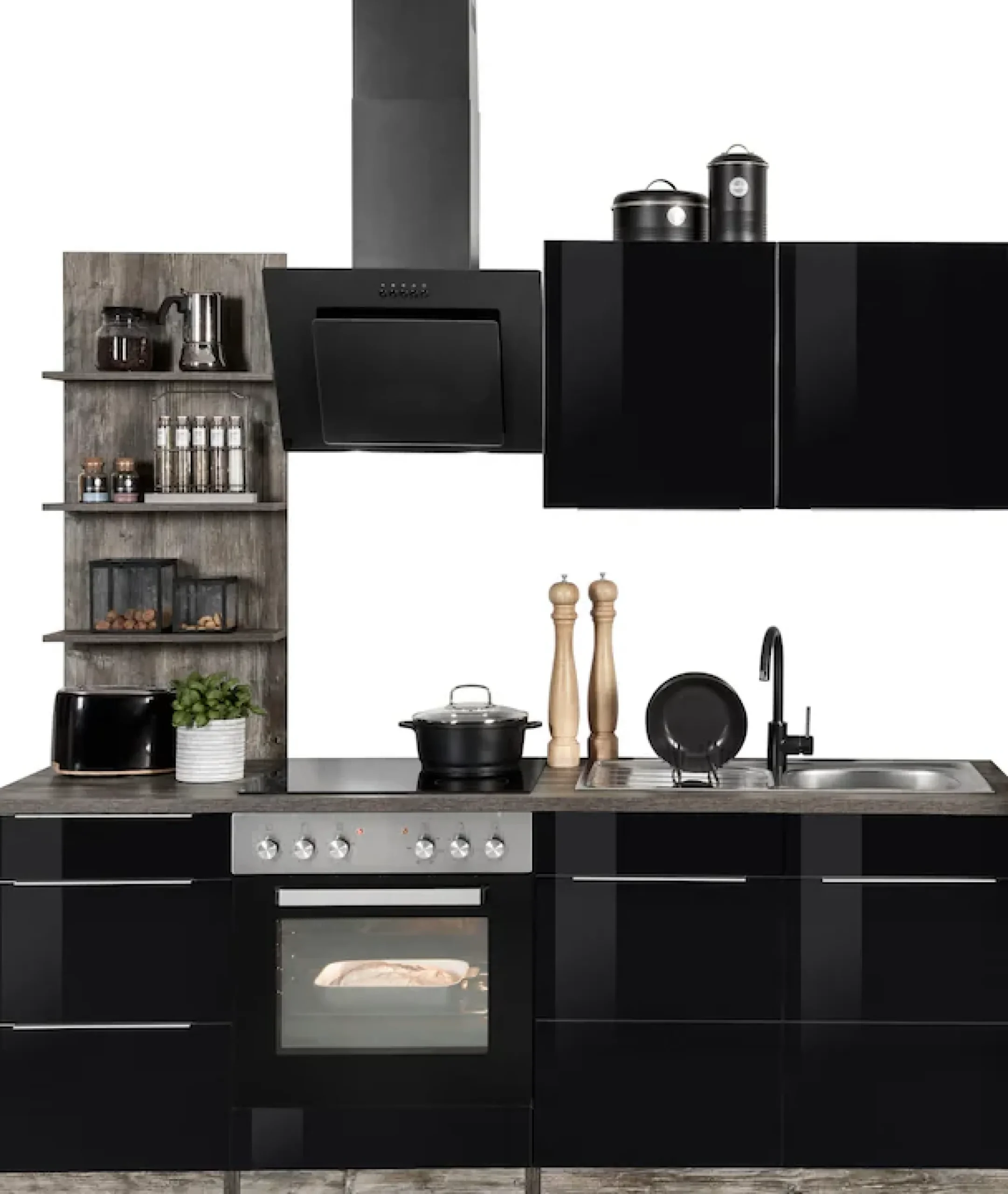 KOCHSTATION Küchenzeile »KS-Brindisi« Breite 210 cm, wahlweise mit E-Geräten, mit MDF-Fronten und Regal