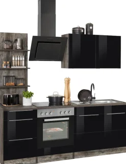 KOCHSTATION Küchenzeile »KS-Brindisi« Breite 210 cm, wahlweise mit E-Geräten, mit MDF-Fronten und Regal