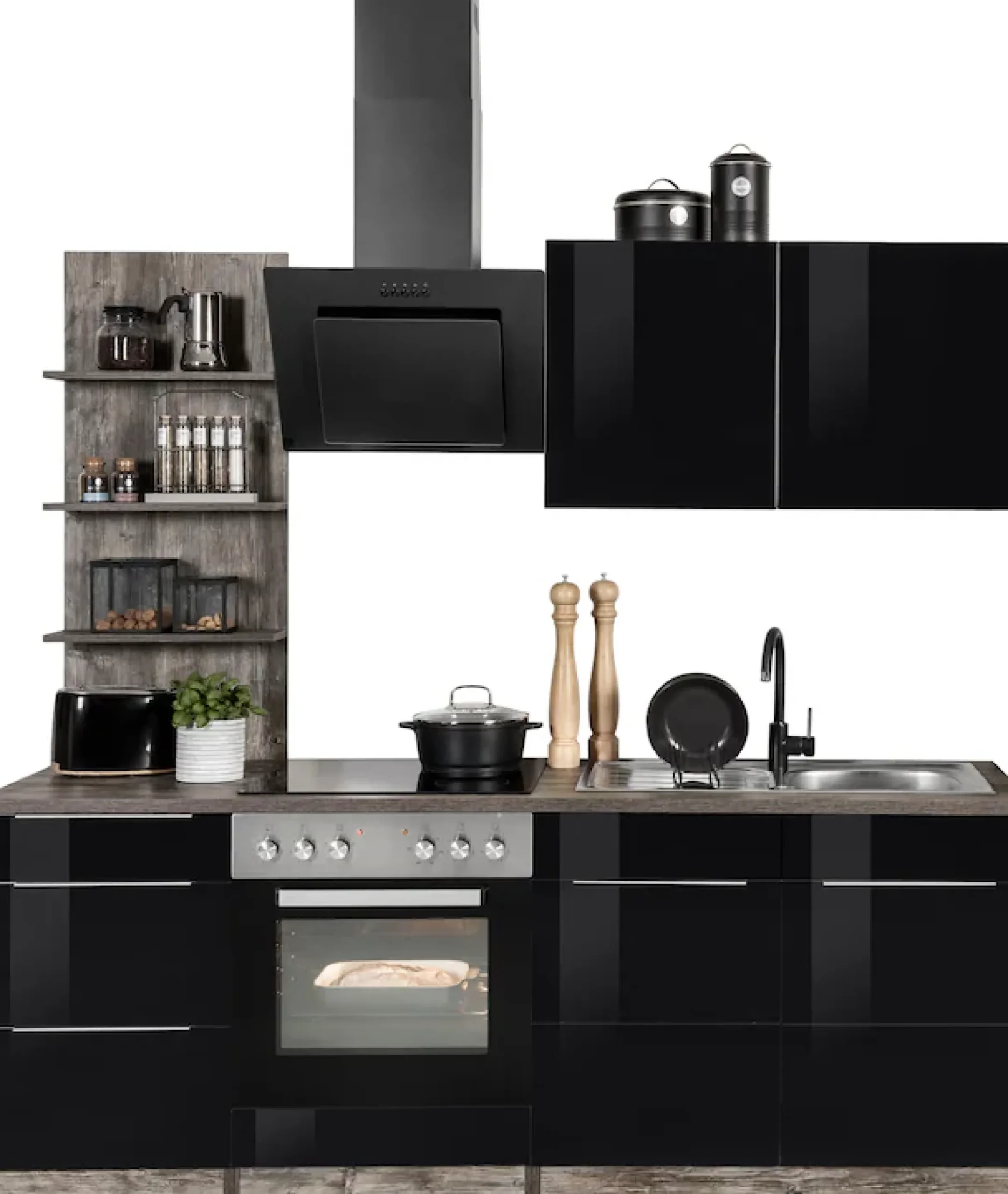KOCHSTATION Küchenzeile »KS-Brindisi« Breite 210 cm, wahlweise mit E-Geräten, mit MDF-Fronten und Regal