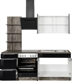 KOCHSTATION Küchenzeile »KS-Brindisi« Breite 210 cm, wahlweise mit E-Geräten, mit MDF-Fronten und Regal