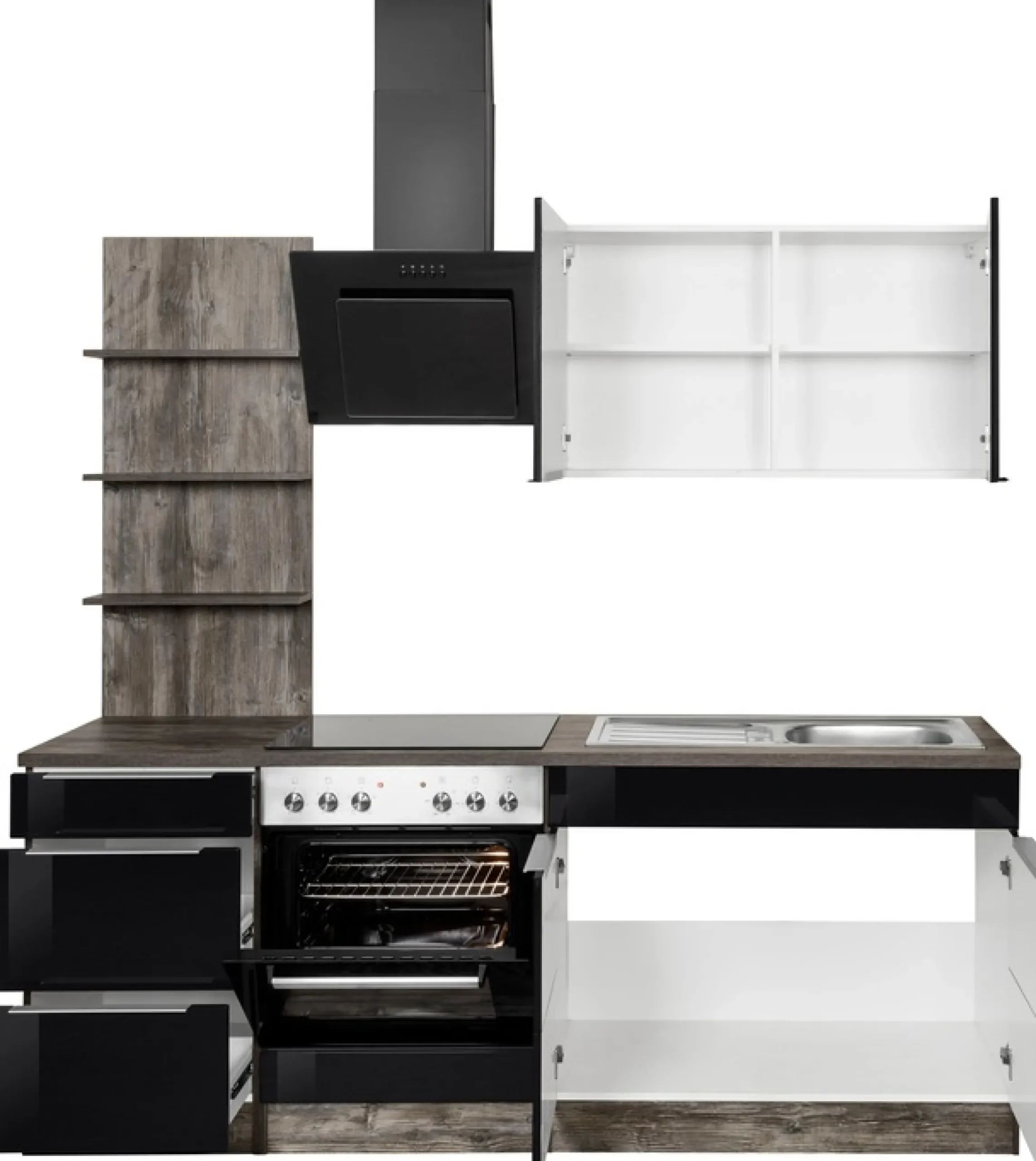 KOCHSTATION Küchenzeile »KS-Brindisi« Breite 210 cm, wahlweise mit E-Geräten, mit MDF-Fronten und Regal