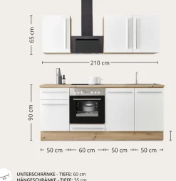 KOCHSTATION Küchenzeile »KS-Florida mit 38mm starker Arbeitsplatte« Breite 210 cm, wahlweise mit E-Geräten, mit Soft-Close-Funktion