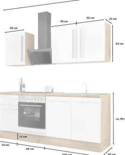 KOCHSTATION Küchenzeile »KS-Florida mit 38mm starker Arbeitsplatte« Breite 210 cm, wahlweise mit E-Geräten, mit Soft-Close-Funktion