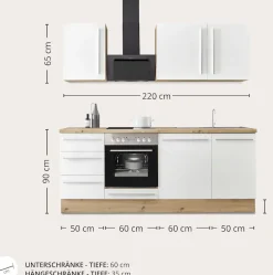 KOCHSTATION Küchenzeile »KS-Florida mit 38mm starker Arbeitsplatte« Breite 220 cm, wahlweise mit E-Geräten, Soft-Close-Funktion