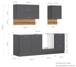 KOCHSTATION Küchenzeile »KS-Milan« 210 cm breit, robuste Metallauszüge, viel Stauraum