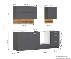 KOCHSTATION Küchenzeile »KS-Milan« 220 cm breit, robuste Metallauszüge, viel Stauraum