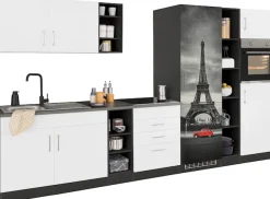 KOCHSTATION Küchenzeile »KS-Paris – Küchen mit einzigartigen Fotomotiven auf den Fronten« Breite 340 cm, wahlweise mit E-Geräten und Induktion