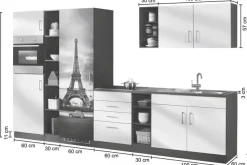 KOCHSTATION Küchenzeile »KS-Paris – Küchen mit einzigartigen Fotomotiven auf den Fronten« Breite 340 cm, wahlweise mit E-Geräten und Induktion