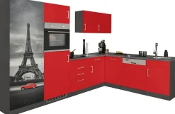 KOCHSTATION Küchenzeile »KS-Paris – Küchen mit einzigartigen Fotomotiven auf den Fronten« Stellbreite 290/220 cm, wahlweise mit E-Geräten und Induktion