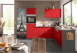 KOCHSTATION Küchenzeile »KS-Paris – Küchen mit einzigartigen Fotomotiven auf den Fronten« Stellbreite 290/220 cm, wahlweise mit E-Geräten und Induktion