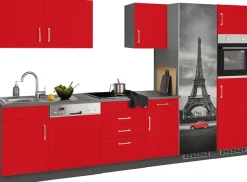 KOCHSTATION Küchenzeile »KS-Paris – Küchen mit einzigartigen Fotomotiven auf den Fronten« Breite 340 cm, wahlweise mit E-Geräten und Induktion