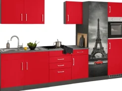 KOCHSTATION Küchenzeile »KS-Paris – Küchen mit einzigartigen Fotomotiven auf den Fronten« Breite 330 cm, wahlweise mit E-Geräten und Induktion