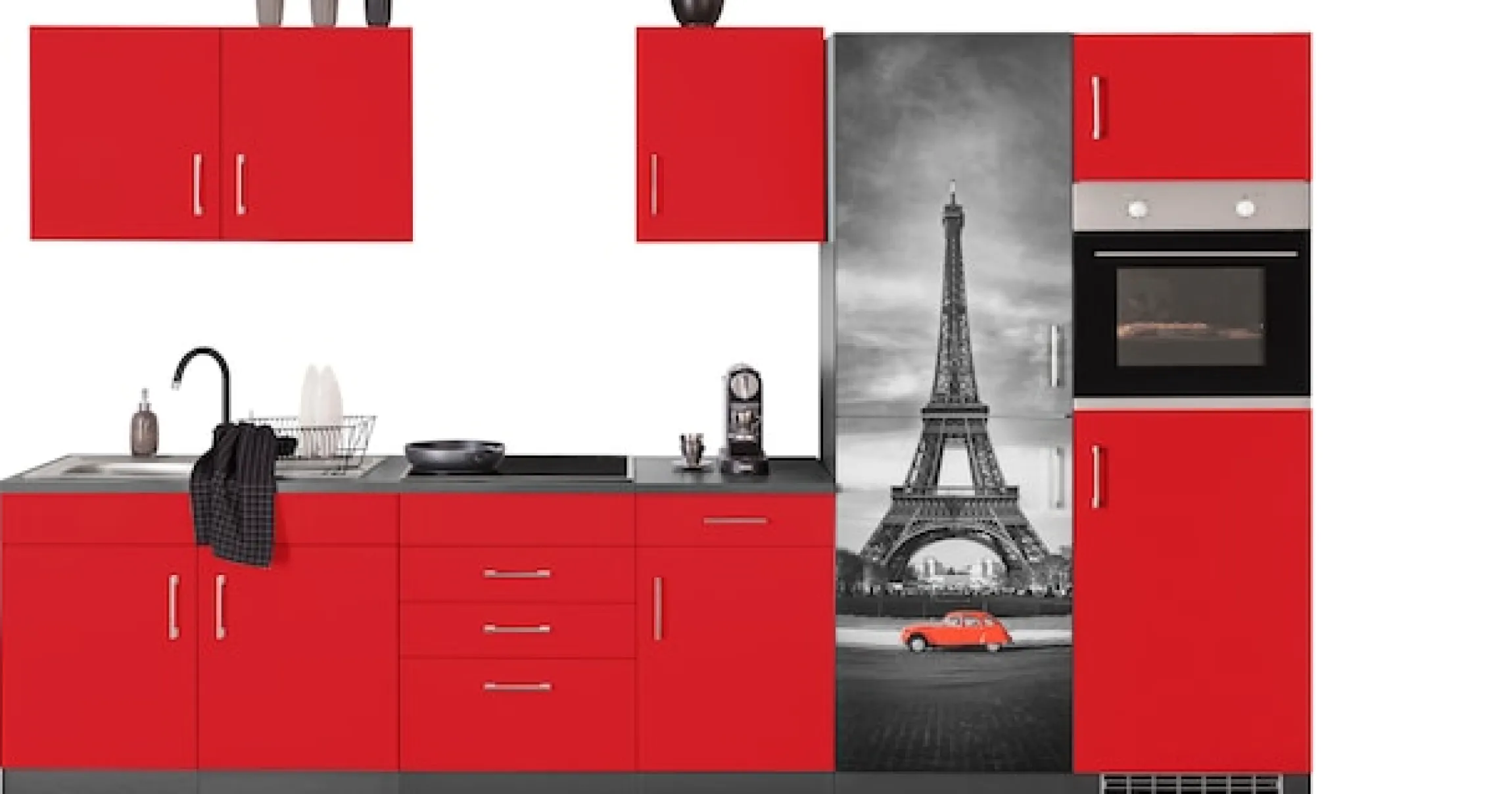 KOCHSTATION Küchenzeile »KS-Paris – Küchen mit einzigartigen Fotomotiven auf den Fronten« Breite 330 cm, wahlweise mit E-Geräten und Induktion