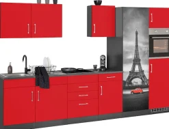 KOCHSTATION Küchenzeile »KS-Paris – Küchen mit einzigartigen Fotomotiven auf den Fronten« Breite 330 cm, wahlweise mit E-Geräten und Induktion
