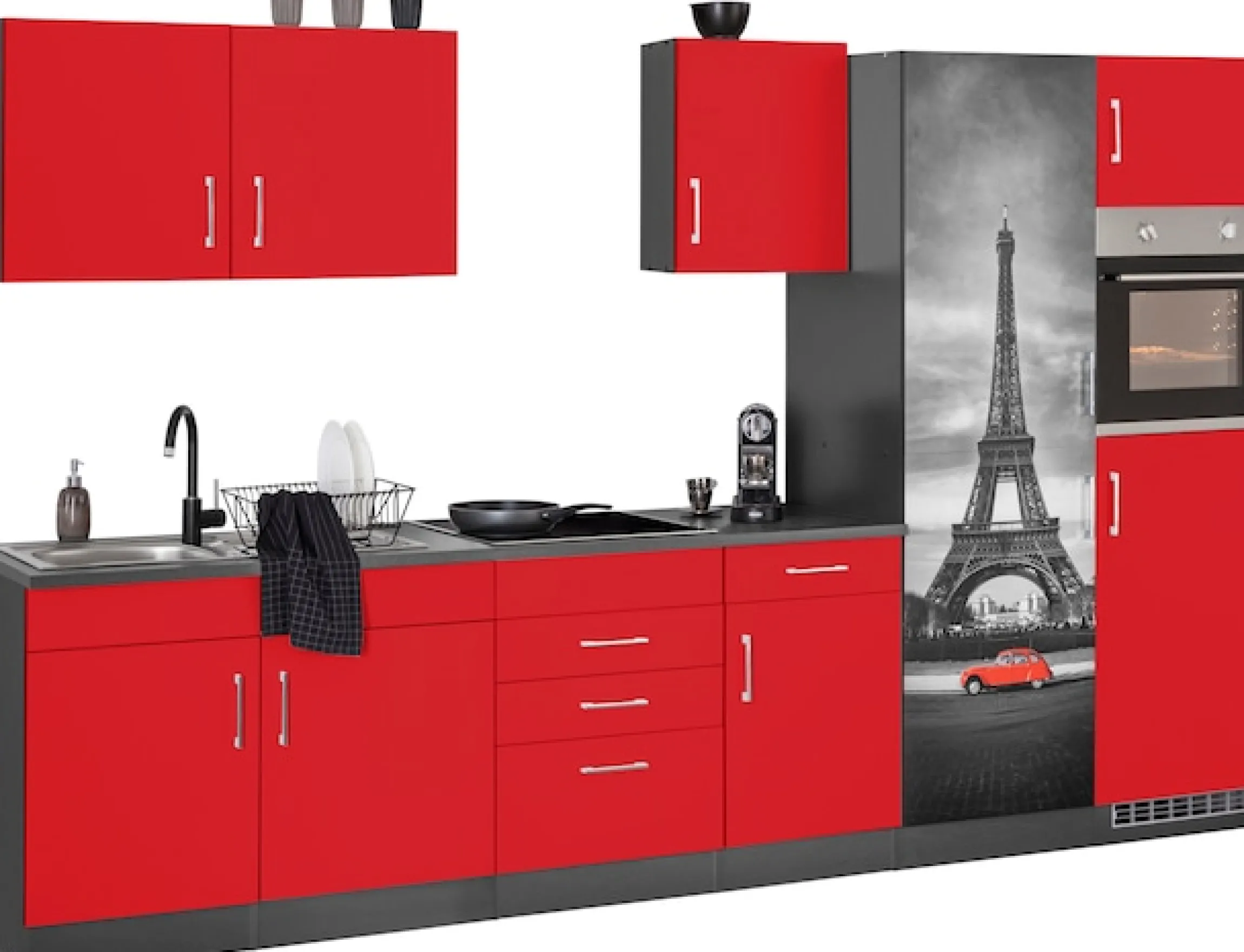 KOCHSTATION Küchenzeile »KS-Paris – Küchen mit einzigartigen Fotomotiven auf den Fronten« Breite 330 cm, wahlweise mit E-Geräten und Induktion