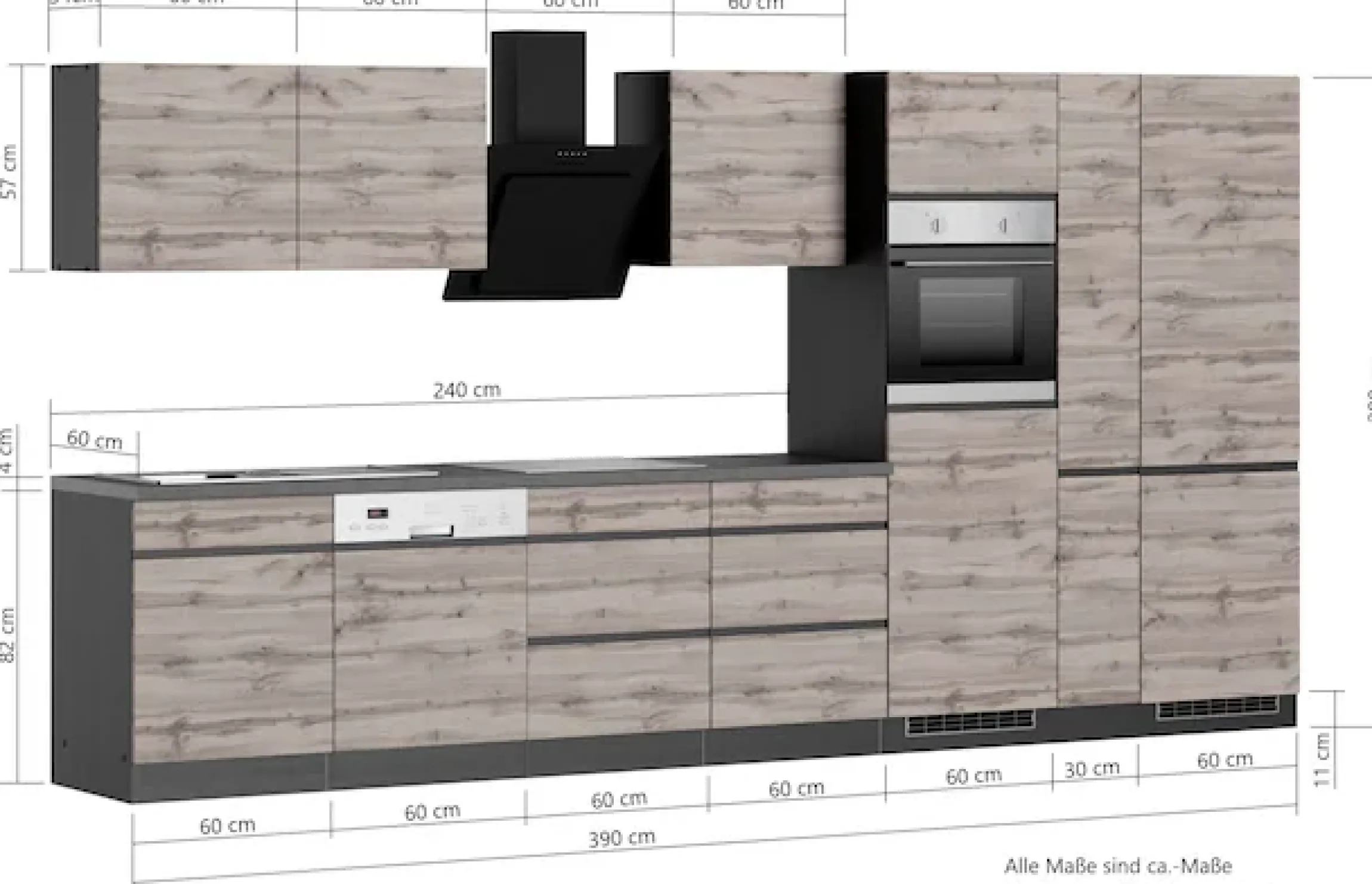 KOCHSTATION Küchenzeile »KS-Riesa« Stellbreite 390 cm, ohne E-Geräte