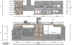 KOCHSTATION Küchenzeile »KS-Sole« Breite 256 cm, Hängeschränke mit Milchglas, ohne E-Geräte