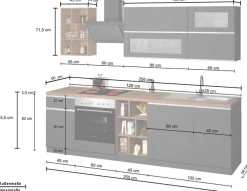KOCHSTATION Küchenzeile »KS-Sole« Breite 256 cm, Hängeschränke mit Milchglas, ohne E-Geräte