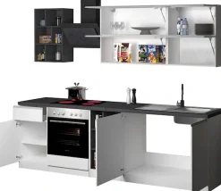 KOCHSTATION Küchenzeile »KS-Sole« Breite 256 cm, Hängeschränke mit Milchglas, ohne E-Geräte