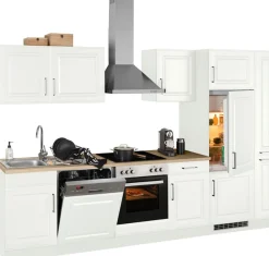 KOCHSTATION Küchenzeile »KS-Stockholm – Küche mit hochwertiger und detailreicher Landhausfront« Breite 310 cm, wahlweise mit E-Geräten,mit MDF-Fronten